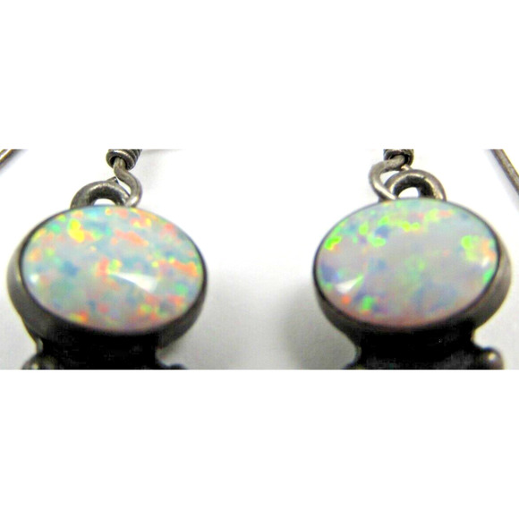 5 Star Sterling Opal Silver w/ Fluorite Cabochon Southwestern Dangle Earrings - Picture 2 of 5